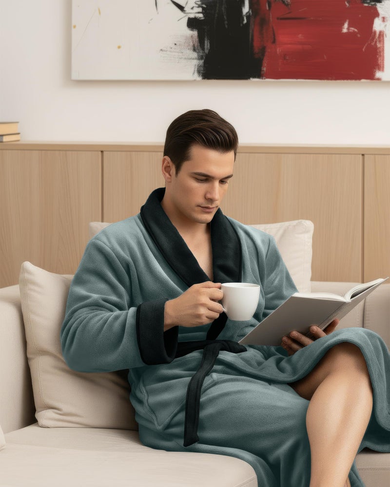 NY Threads Mens Robe, Luxury Plush Fleece Mens Bathrobe, Spa Bath Robe for Men, Large-X-Large, Steel Grey Black - Image 3